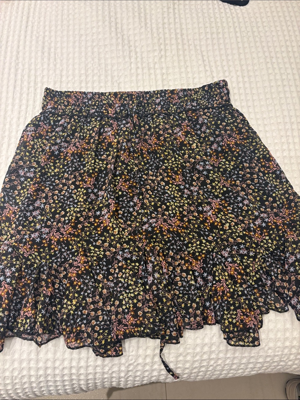 Japna Black Floral Circle Skirt with Ruffle Hem